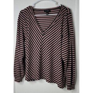 Jessica Simpson Womens Sz M Knit Sweater Stripes Pink Black V-Neck Long Sleeve